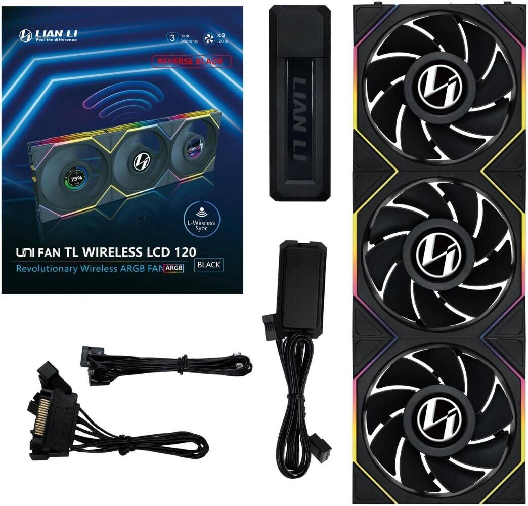 LIAN LI UNI FAN TL LCD120 MM 3 PACK BLACK WIRELESS