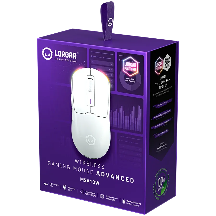 LORGAR WIRELESS GAMING MOUSE ADVANCED MSA10W WHITE