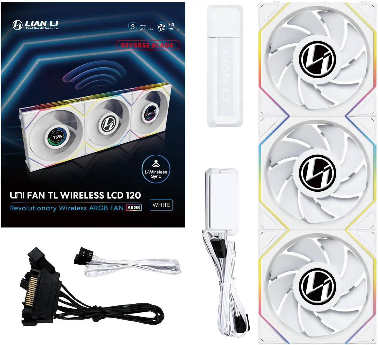 LIAN LI UNI FAN TL WIRELESS LCD 120 WHITE REVERSE 3 FAN